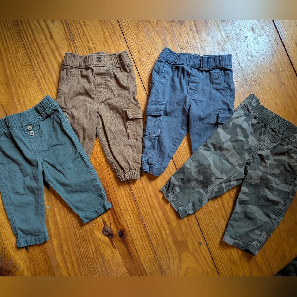 6-9 Month Cargo Pants Set - Brown, Green, Gray & Camouflage